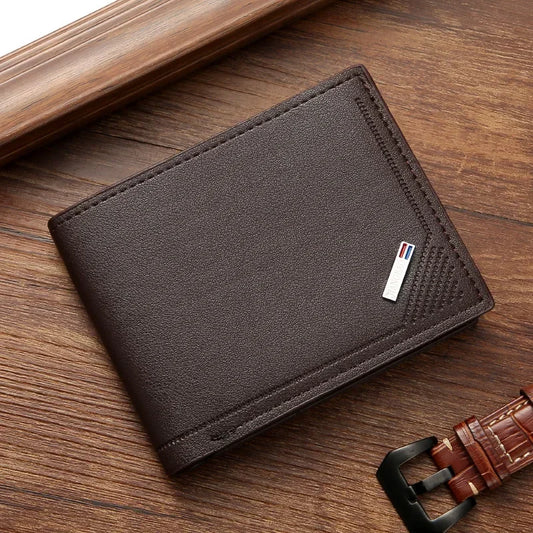Men's leather short wallet thin wallet foldable minimalist soft leather wallet. Black and Coffee